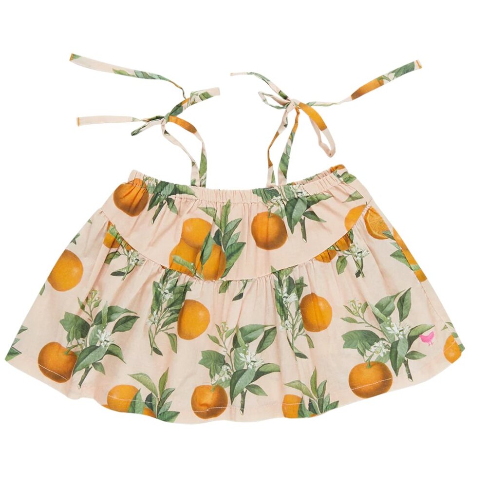 Girls Stella Top in Pink Botanical Oranges | Fun and Casual Fashion | Pink Chick